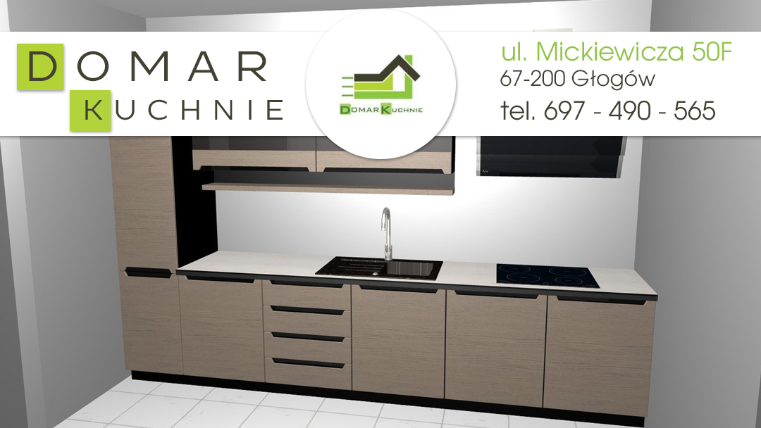 Wizualizacja 3D kuchni na wymiar – projekt Domar Studio Mebli Kuchennych Głogów